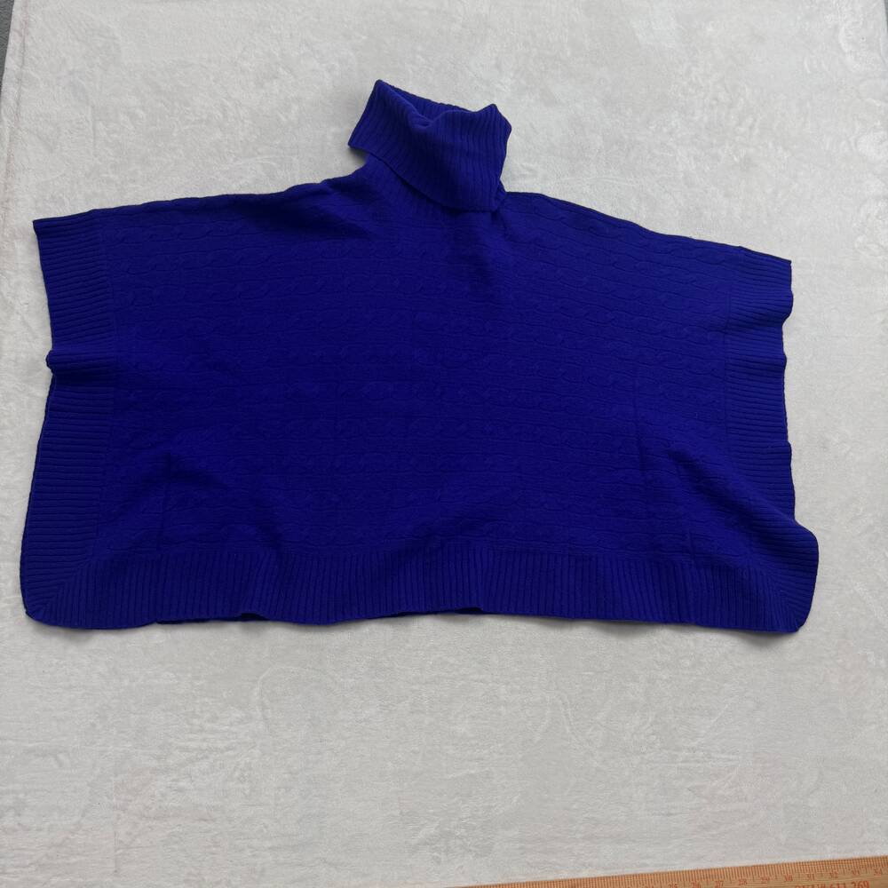 Ralph Lauren Women's Blue Sweater Poncho Size S Wool Cashmere Cable Knit Turtle